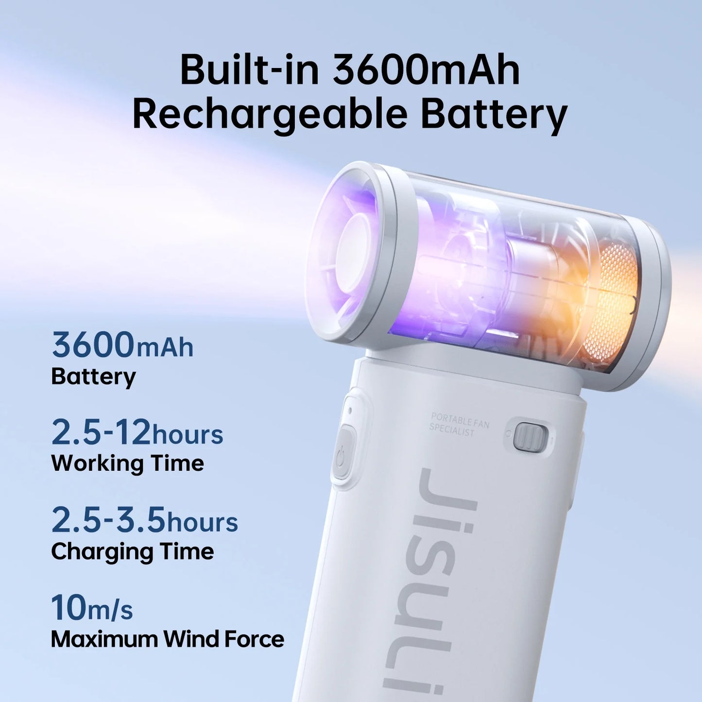 Portable Handheld Fan, 40000 RPM Turbo Fan, 12H Battery Life, 5-Speed, 3600Mah USB Rechargeable, Mini Pocket Design, Gift for Women Men, Travel Outdoor Use